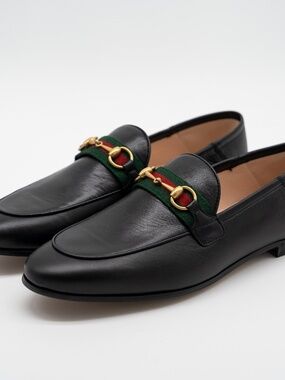 size 41.5G 11.5 US Gucci Slip On Loafers Horsebit Brixton Web Black Leather